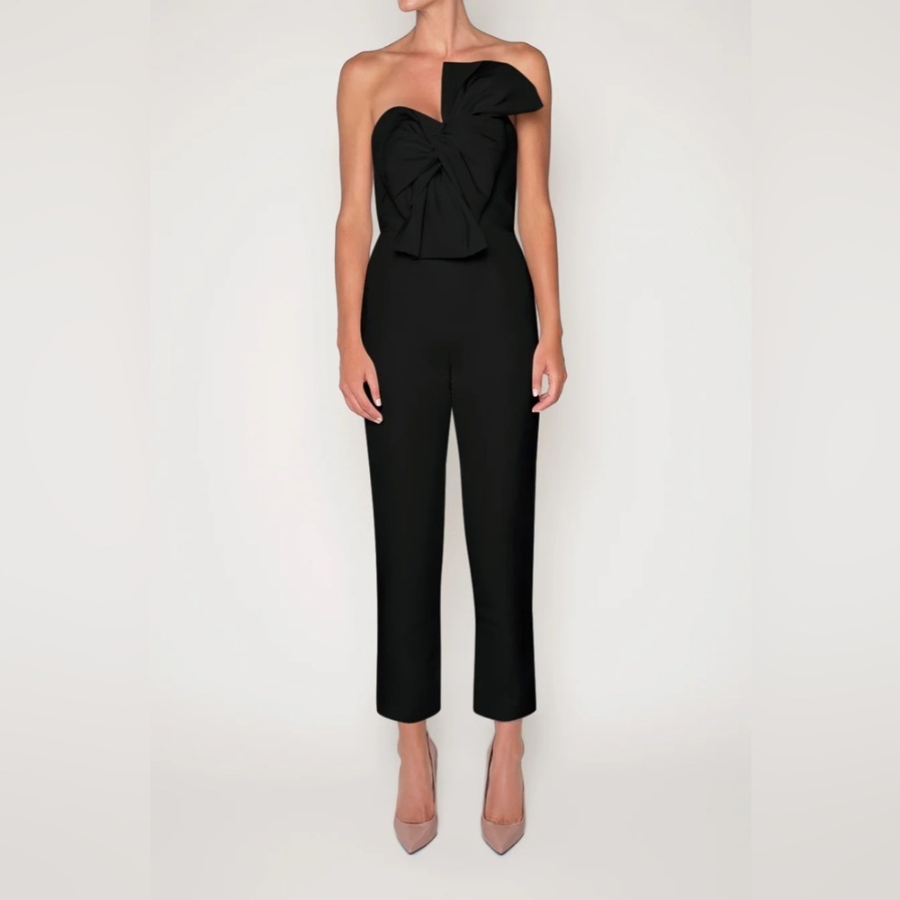 Alexia Maria Black Strapless Silk Bow Jumpsuit sz 14
